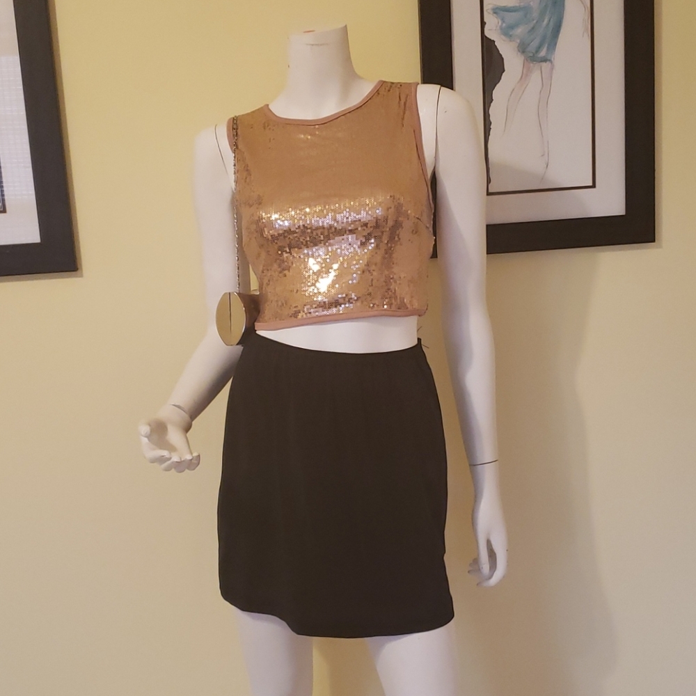 Gold Sequin Sleeveless Crop Top